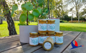 Pots de miel récoltés depuis les ruches Agaphone à Cabourg