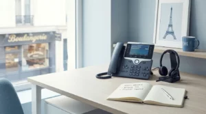 Espace de travail professionnel dédié à l'accueil téléphonique en entreprise