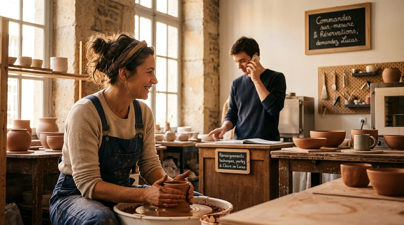 Artisan concentré sur son métier pendant que ses appels sont pris en charge
