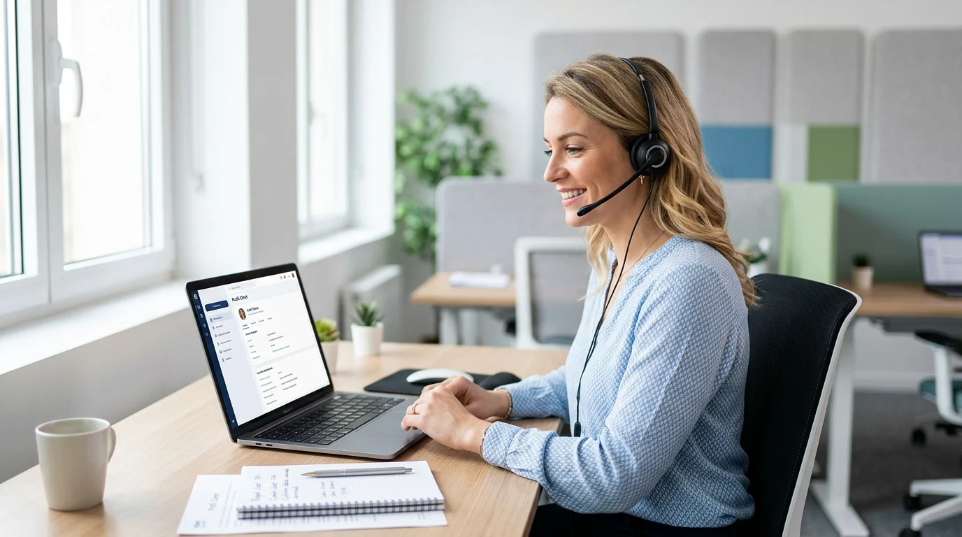 Professionnel d'un secrétariat externe au téléphone avec un casque