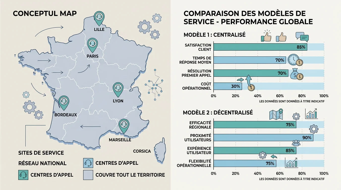 Illustration comparant les modèles d'externalisation en France et à l'étranger
