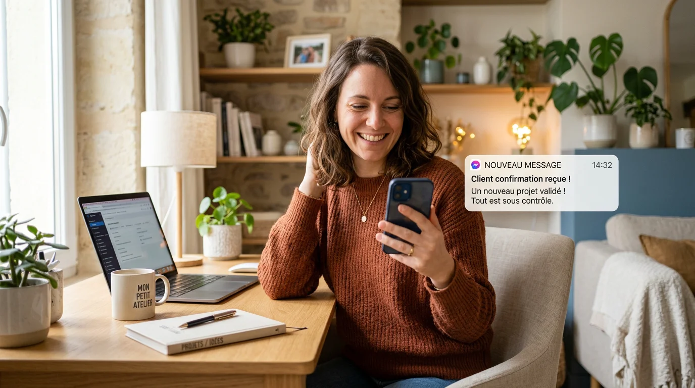 Dirigeant recevant en temps réel un message d'appel sur son smartphone