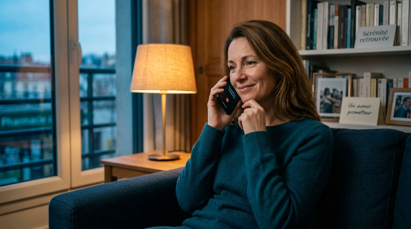 Une personne obtient un avis médical par téléphone depuis son domicile le soir
