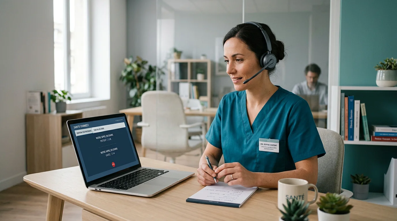 Un professionnel de santé au téléphone dans un cabinet moderne