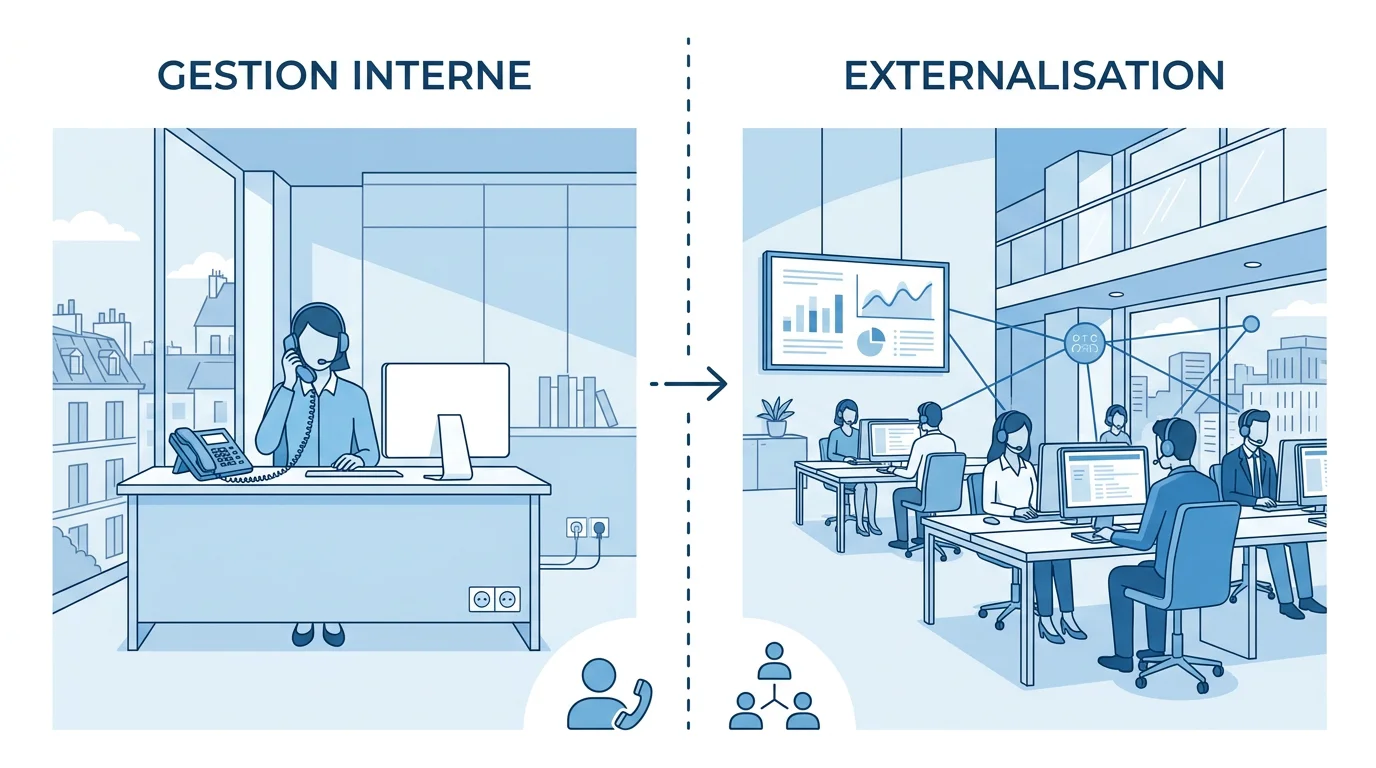 Comparaison visuelle entre gestion interne et externalisation de l'accueil téléphonique