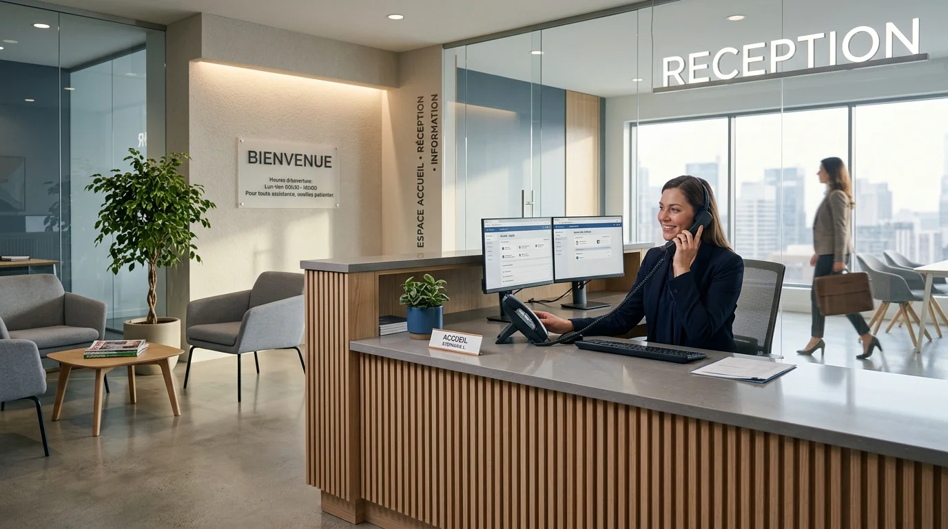 Accueil téléphonique professionnel dans un bureau moderne