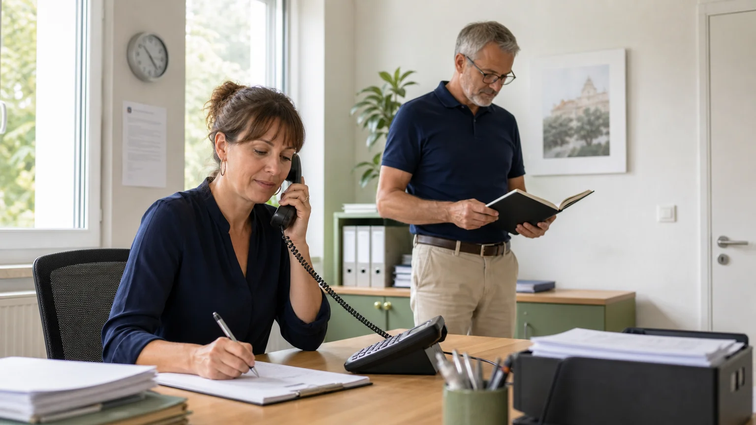 Télésecrétaire répondant à un appel dans un bureau professionnel