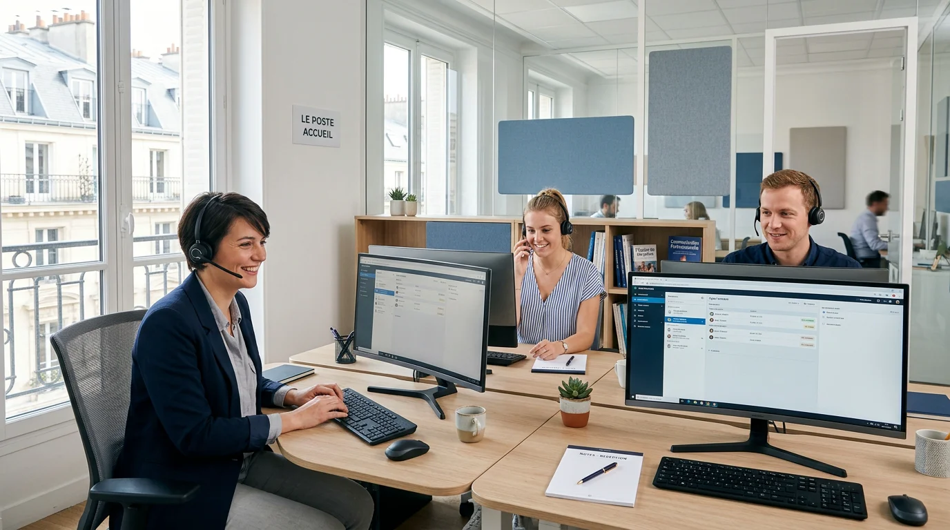 Équipe de permanence téléphonique répondant aux appels d'entreprises B2B