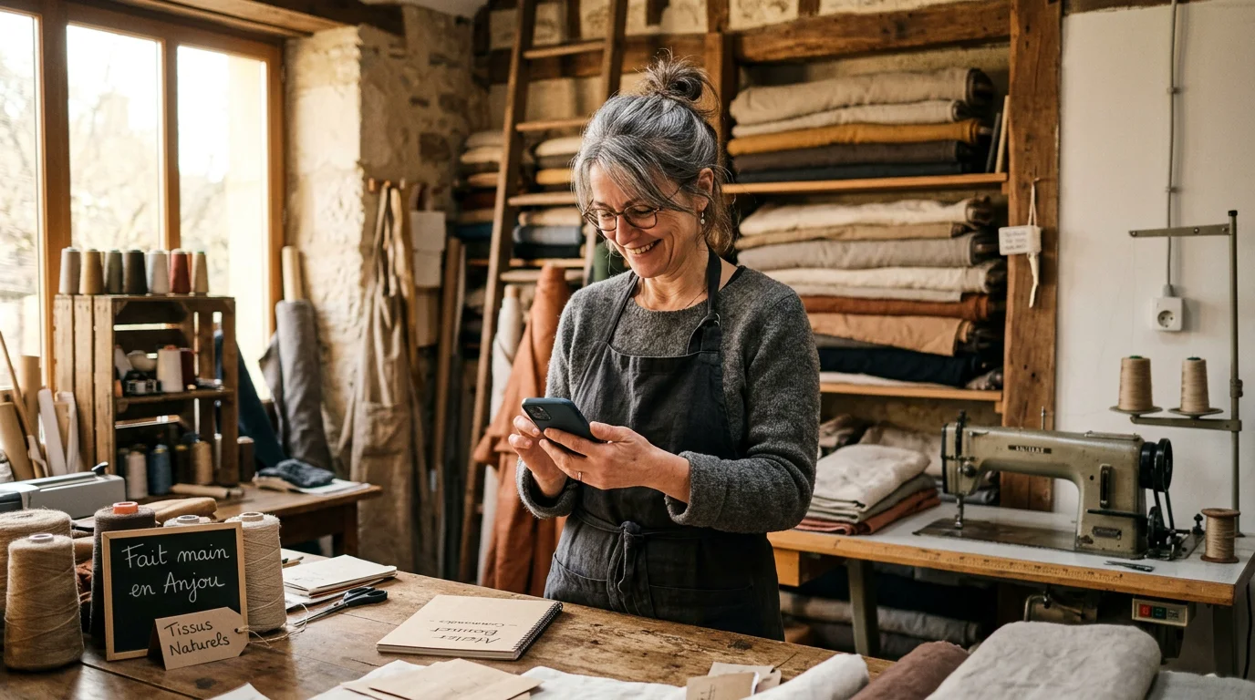 Un artisan consulte un message d'appel transmis par sa permanence téléphonique