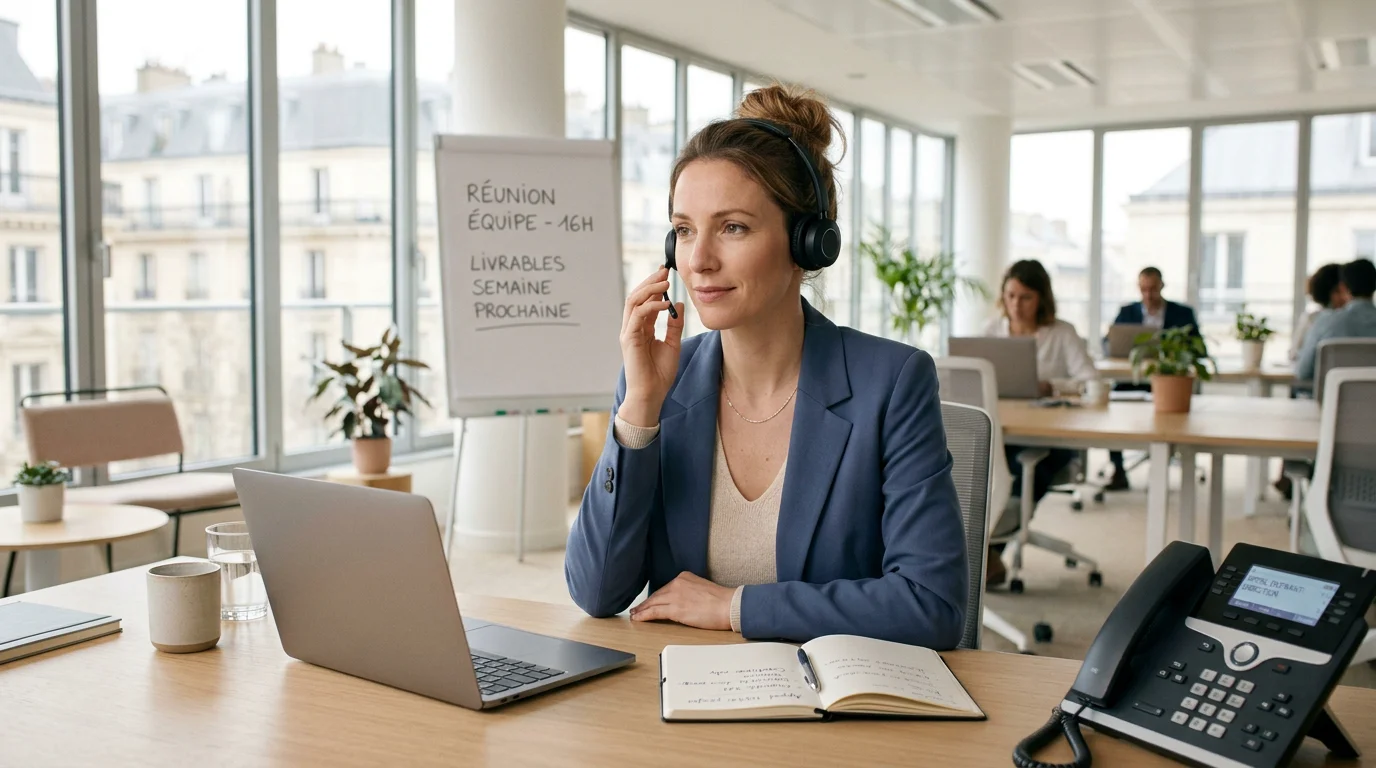 Télésecrétaire professionnelle gérant les appels entrants d'une entreprise à distance