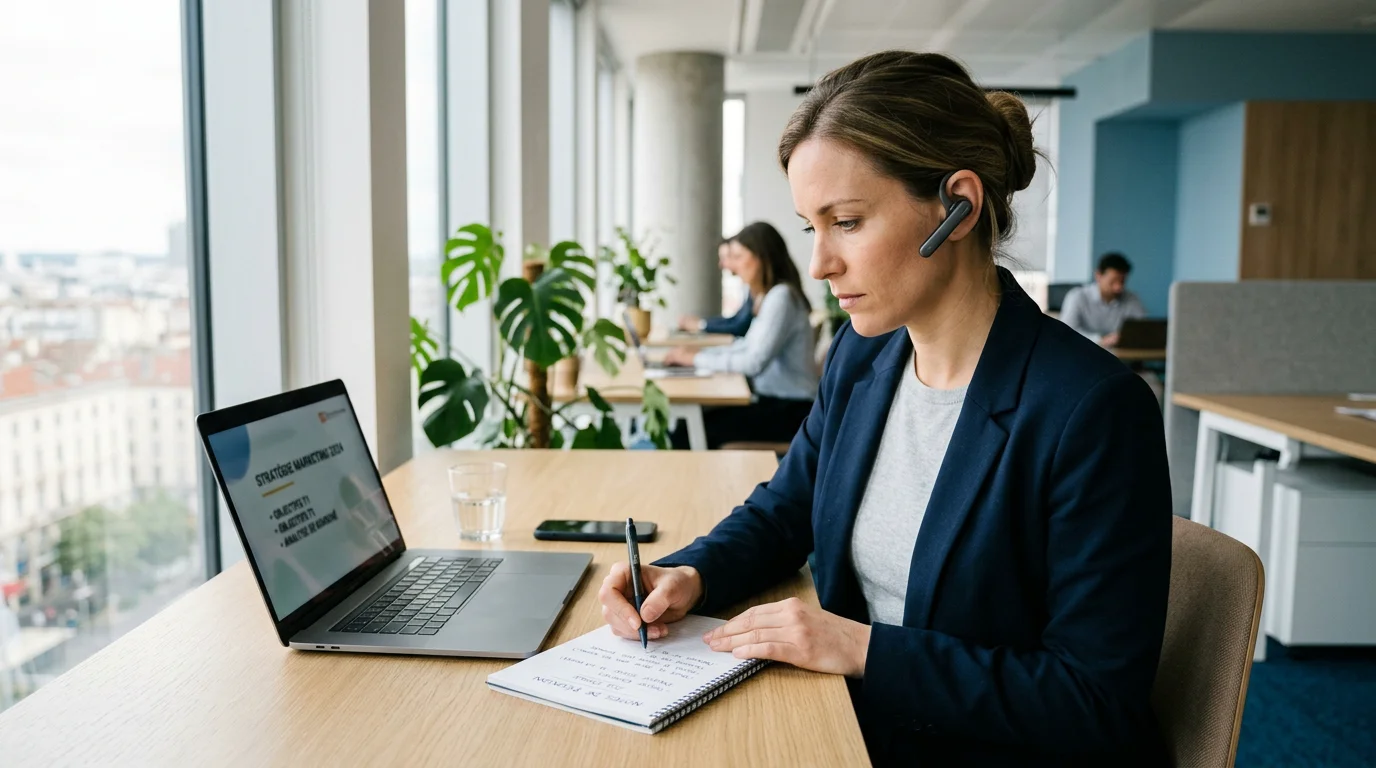 Commercial préparant un appel de prospection téléphonique dans un bureau lumineux