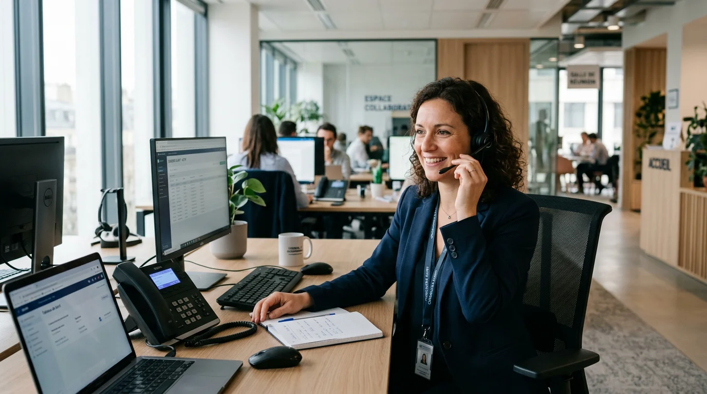 Conseillère assurant un support client externalisé au téléphone