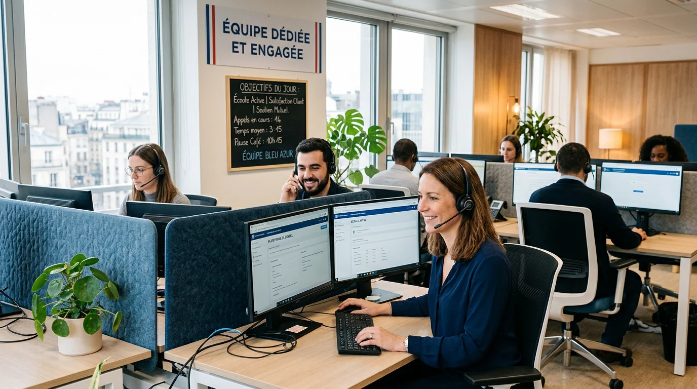 Conseillers d'un centre de support client externalisé au travail