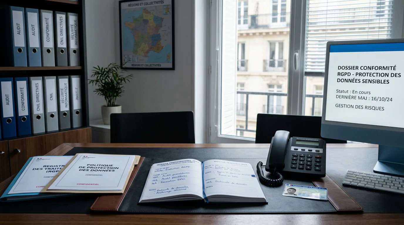 Poste de travail illustrant la gestion réglementée des appels téléphoniques professionnels