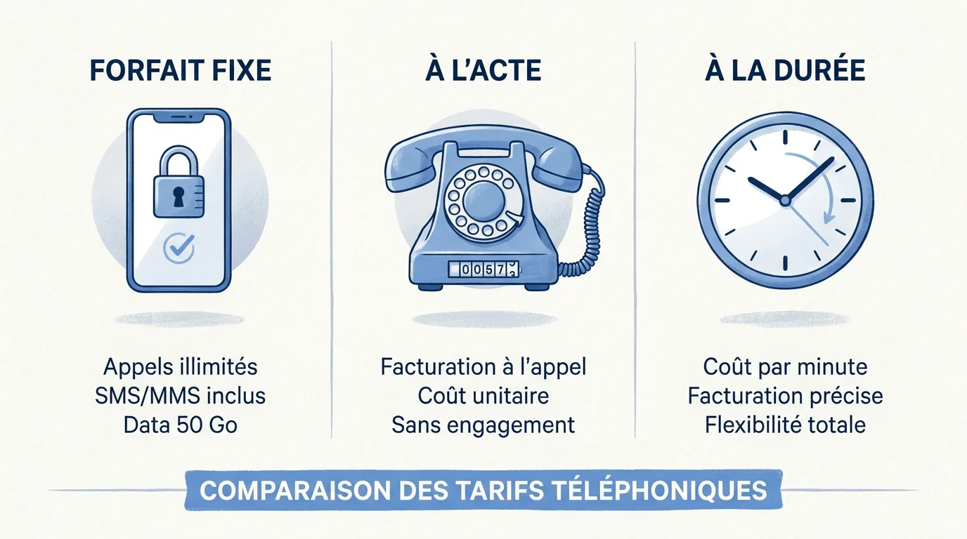 Comparatif visuel des trois modèles de facturation d'une permanence téléphonique en France