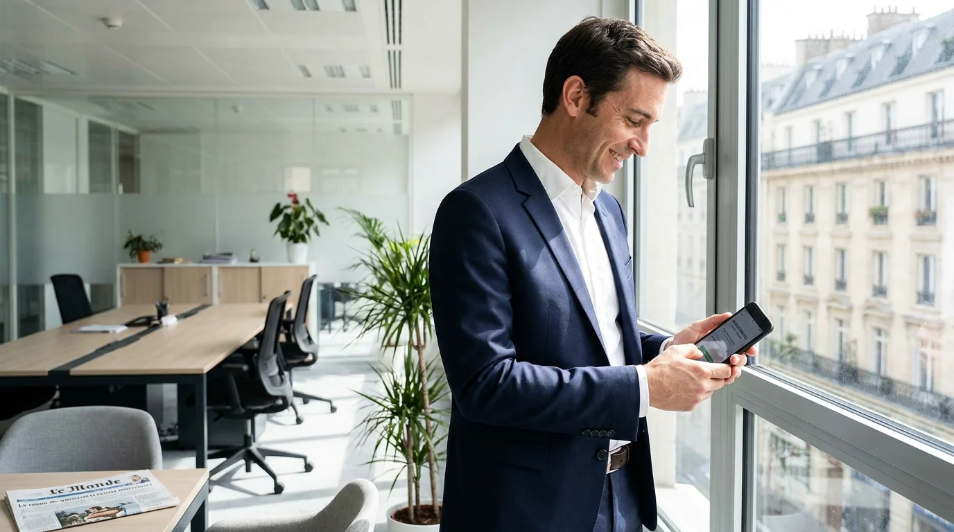 Professionnel consultant ses messages d'appels grâce à une permanence téléphonique externalisée
