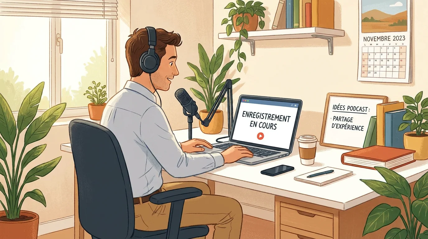 Professionnel enregistrant un message d'accueil téléphonique à son bureau
