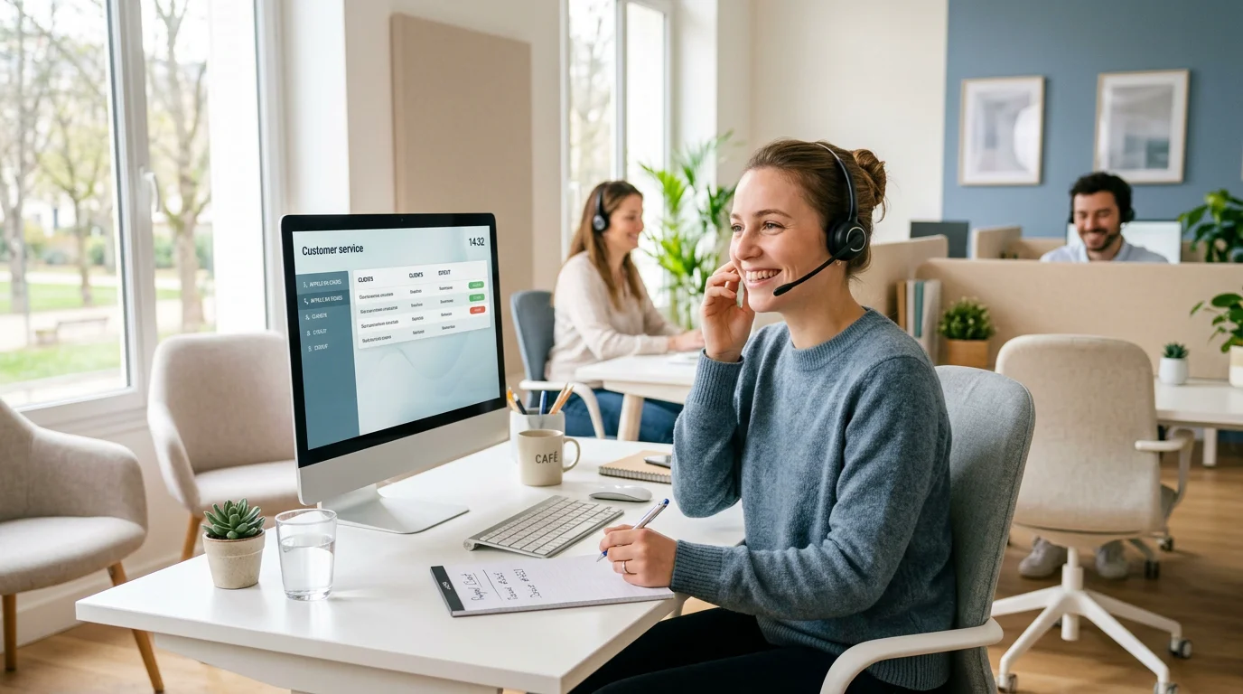 Télésecrétaire à distance répondant aux appels d'une entreprise