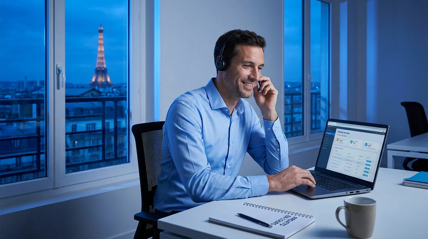 Professionnel répondant à un appel d'astreinte téléphonique de nuit