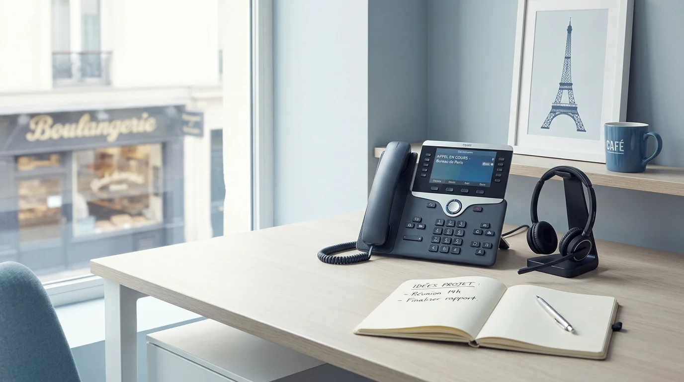Espace de travail professionnel dédié à l'accueil téléphonique en entreprise
