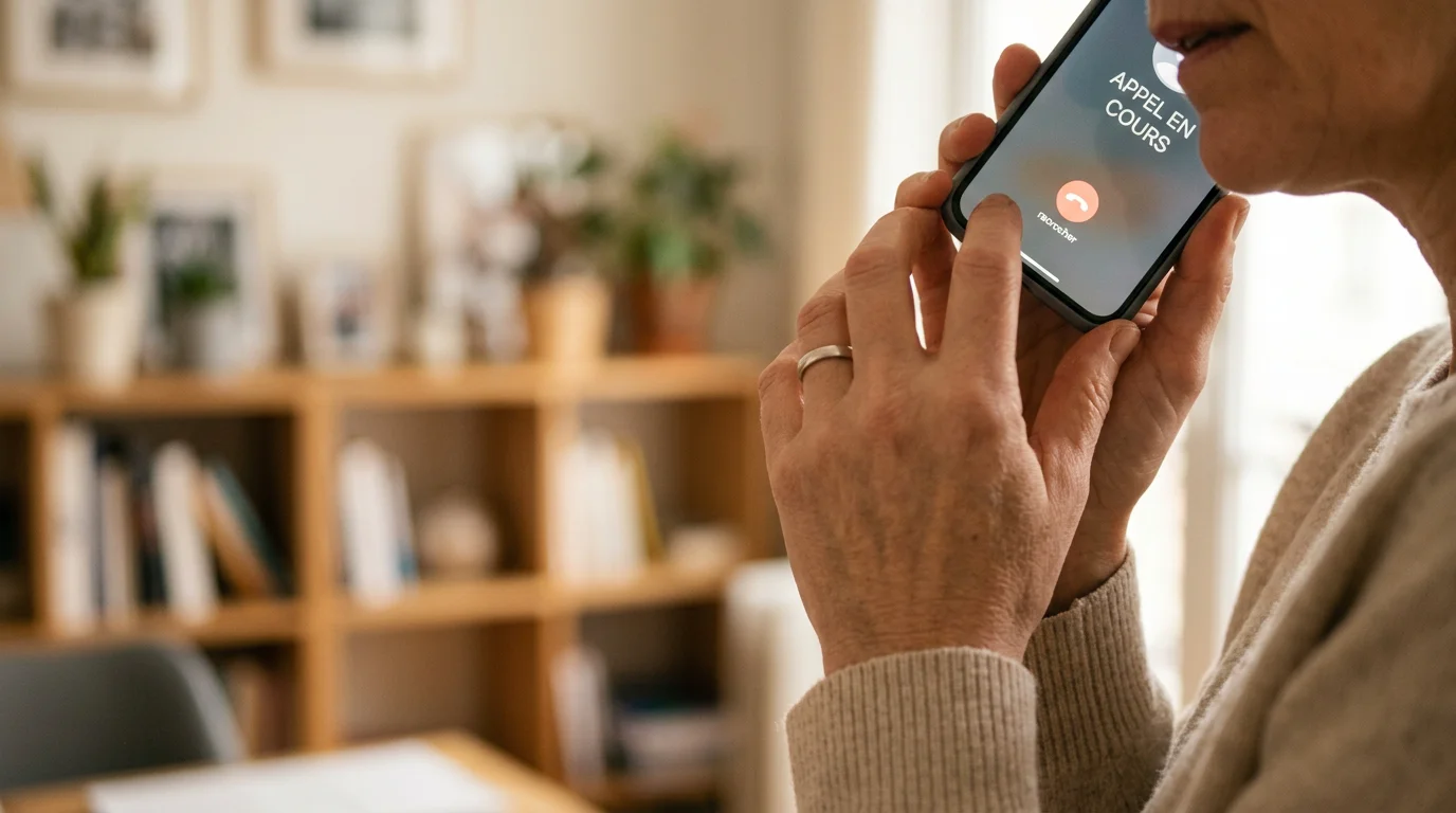 Personne contactant un centre d'assistance téléphonique depuis son smartphone