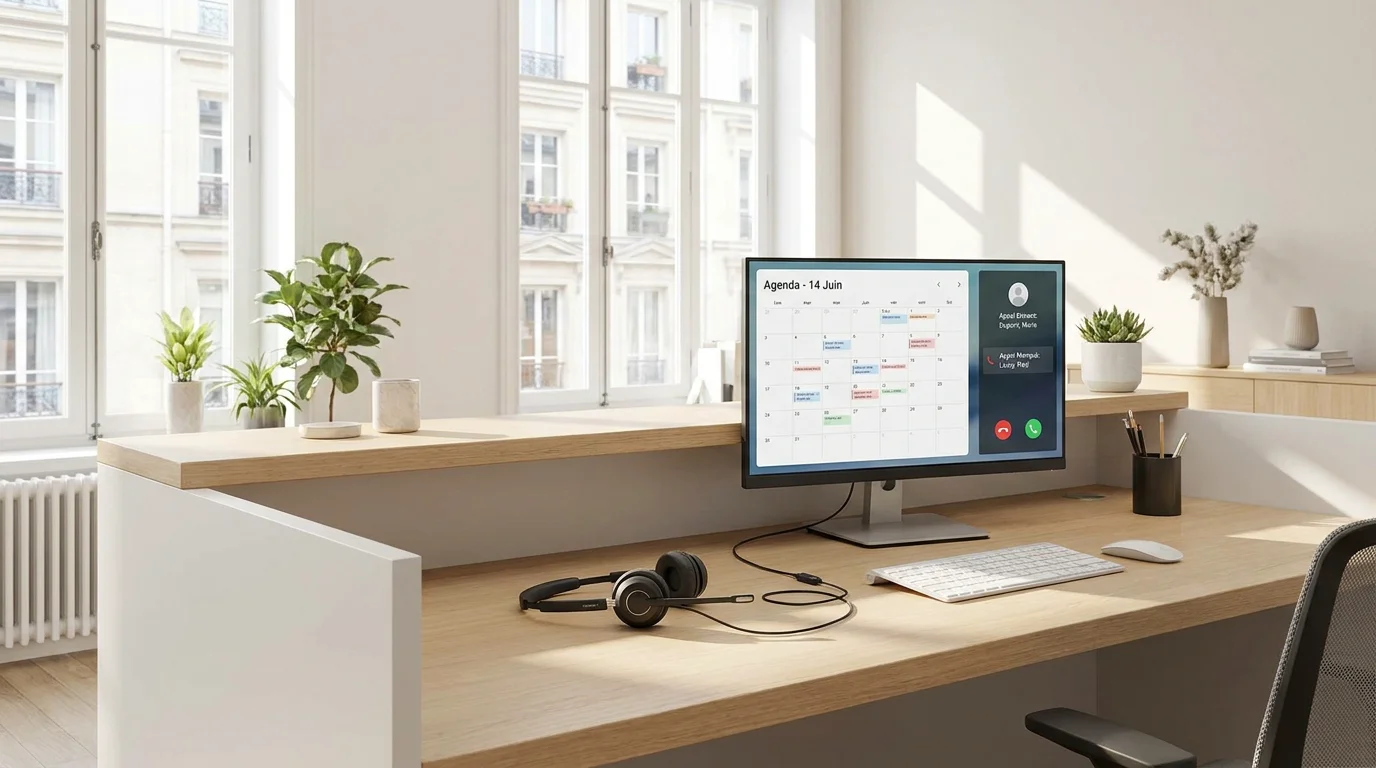 Bureau professionnel équipé pour la gestion d'une permanence téléphonique externalisée
