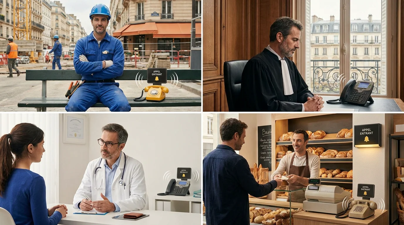 Artisan, avocat, médecin et commerçant utilisant une permanence téléphonique externalisée