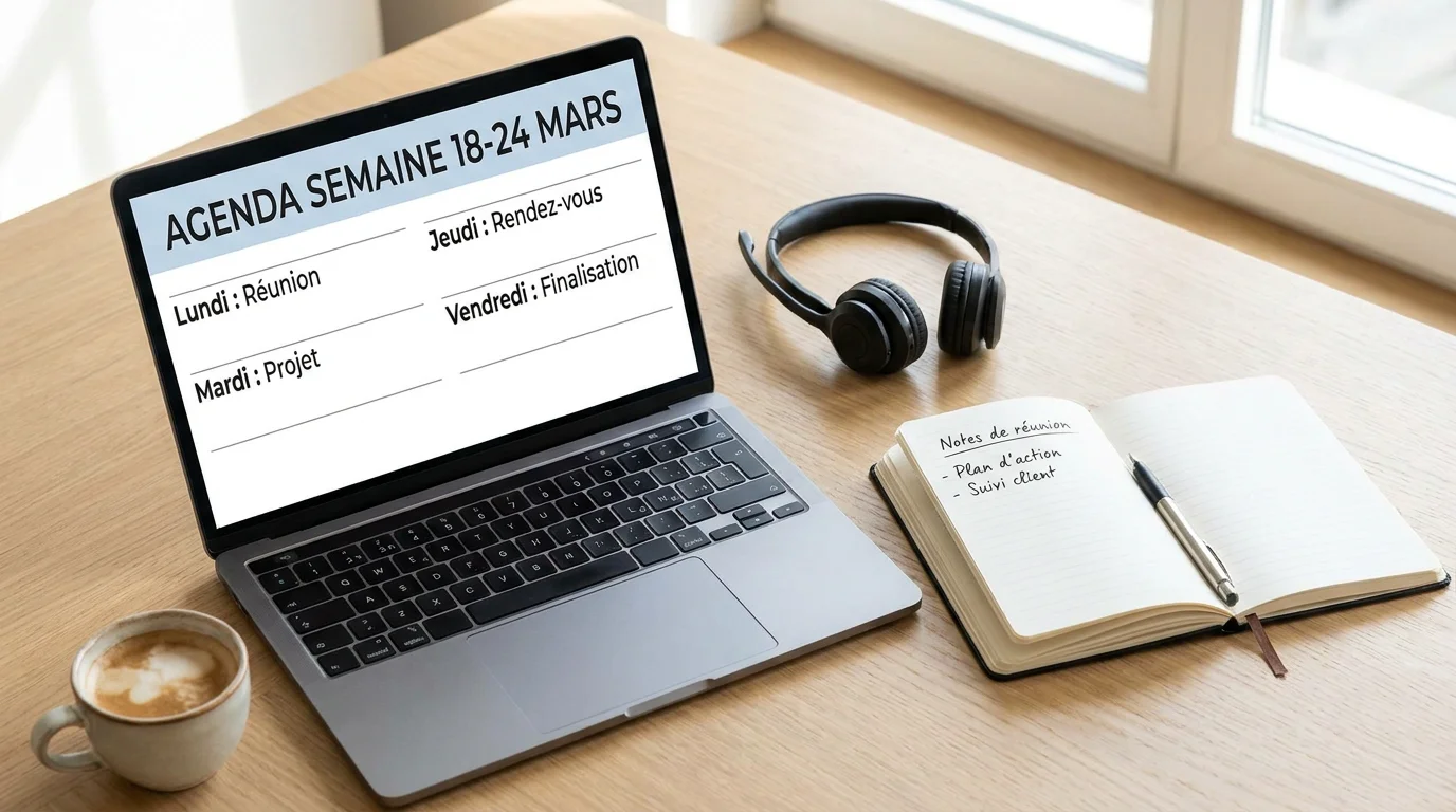 Bureau organisé avec outils de gestion de permanence téléphonique