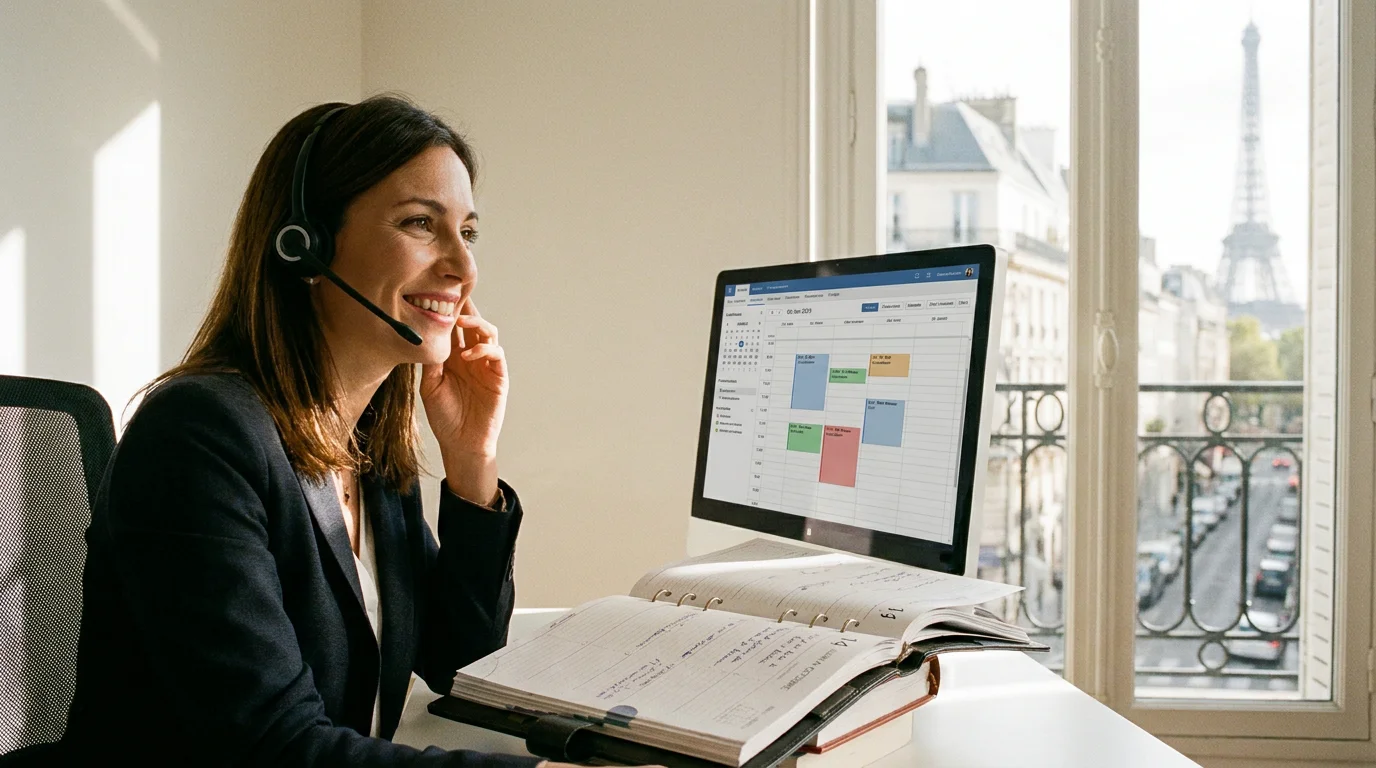 Télésecrétaire professionnelle assurant l'accueil téléphonique externalisé d'une étude notariale
