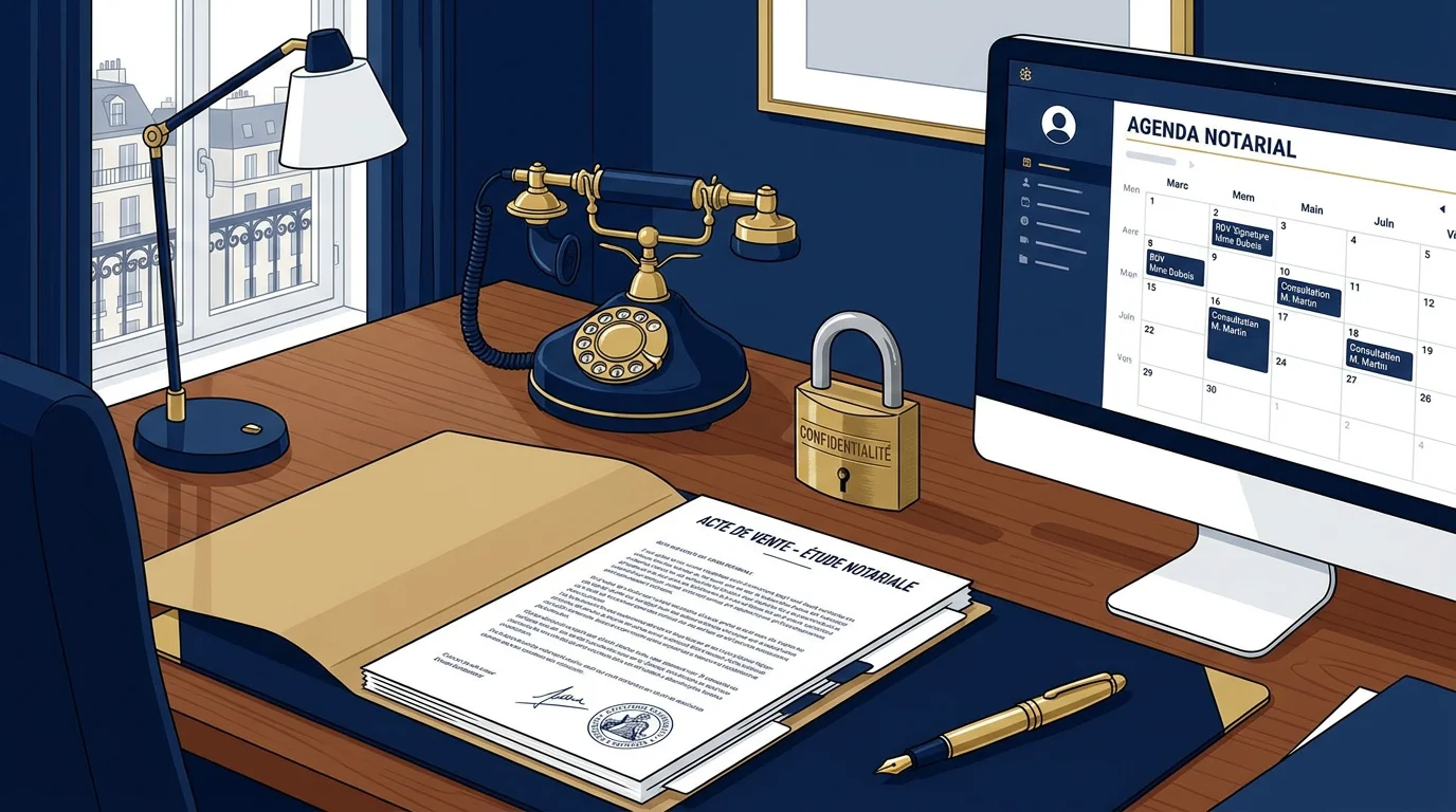 Bureau de notaire illustrant la confidentialité et l'organisation de l'accueil téléphonique externalisé