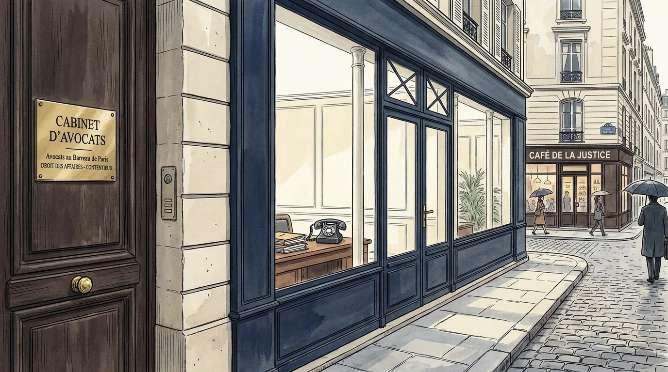 Façade d'un cabinet d'avocat en France avec téléphone professionnel