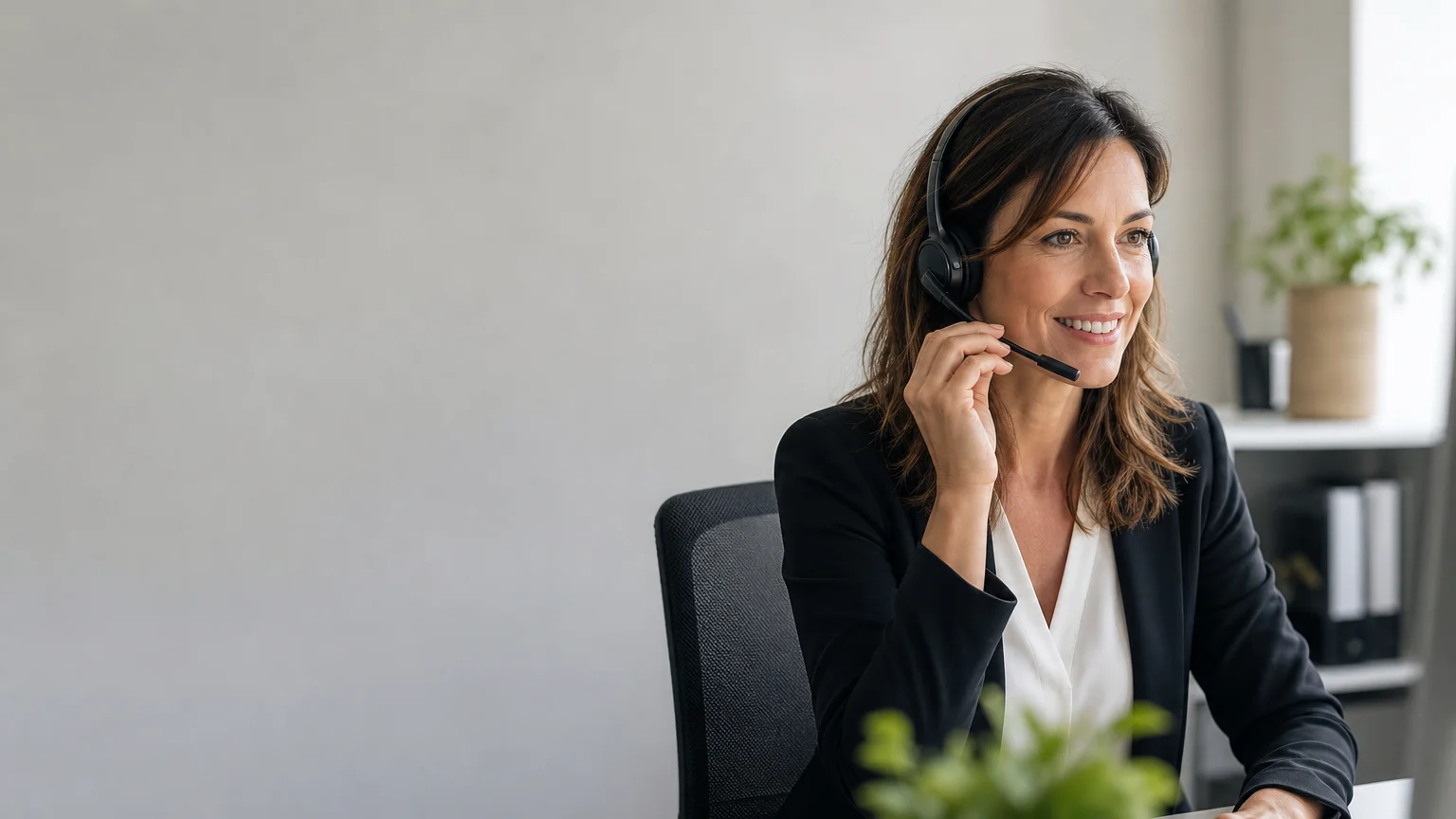 Une télésecrétaire répond à un appel dans un bureau professionnel en France